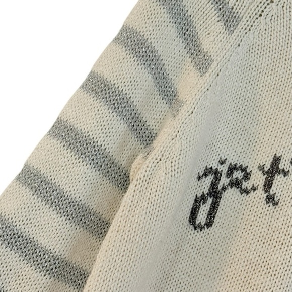 ANTHROPOLOGIE Moth Je T’Adore Pullover Cream & Metallic Silver Striped Sweater L - Picture 5 of 8
